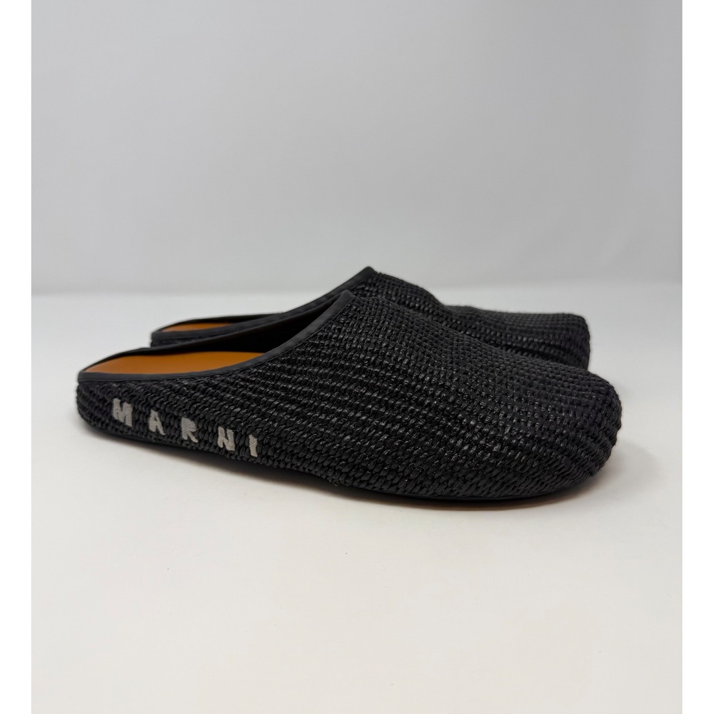 Marni Sabot Raffia Slippers Black Size 11 US 44 EU